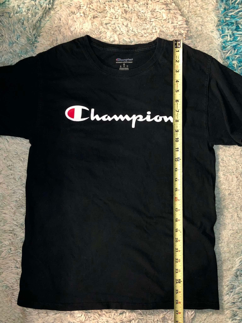 Champion Black T-Shirt with White Script Logo and Red Accent - Picture 3 of 4